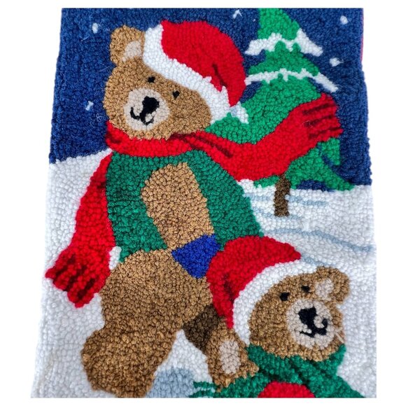 Needlepoint Christmas Stocking Teddy Bears With Presents 20 Inch Red Velvet Back - Picture 4 of 6